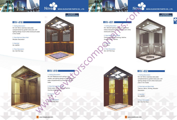 630kg~1600kg,1.0~1.75m/s Customized Elevators Components Elevator Cabins for Machine Room Lifts