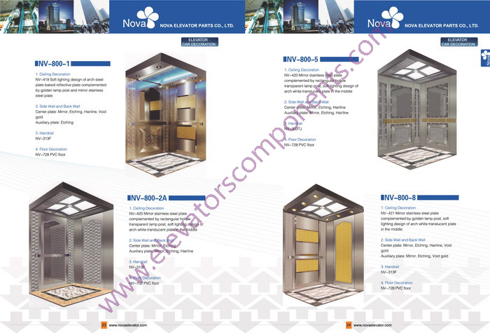 630kg~1600kg,1.0~1.75m/s Customized Elevators Components Elevator Cabins for Machine Room Lifts