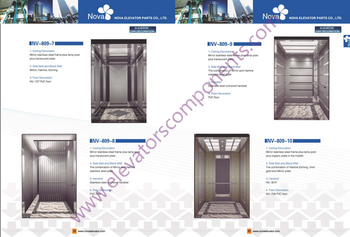 630kg~1600kg,1.0~1.75m/s Customized Elevators Components Elevator Cabins for Machine Room Lifts