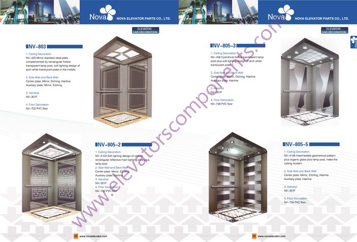 630kg~1600kg,1.0~1.75m/s Customized Elevators Components Elevator Cabins for Machine Room Lifts