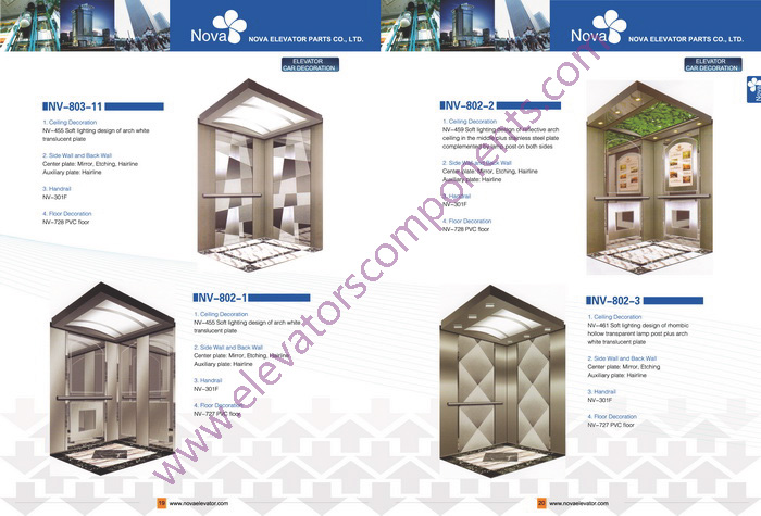 630kg~1600kg,1.0~1.75m/s Customized Elevators Components Elevator Cabins for Machine Room Lifts