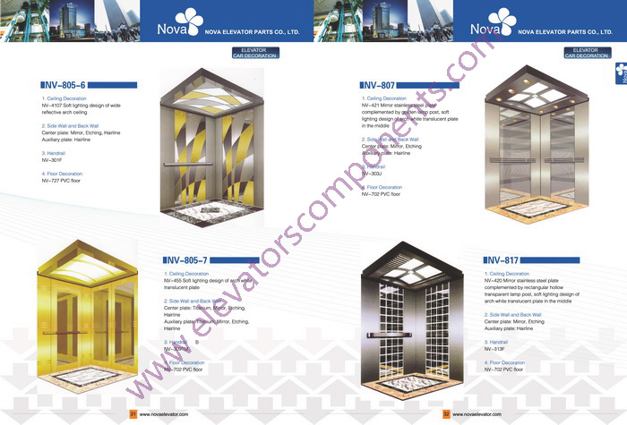 630kg~1600kg,1.0~1.75m/s Customized Elevators Components Elevator Cabins for Machine Room Lifts