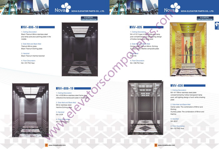 630kg~1600kg,1.0~1.75m/s Customized Elevators Components Elevator Cabins for Machine Room Lifts