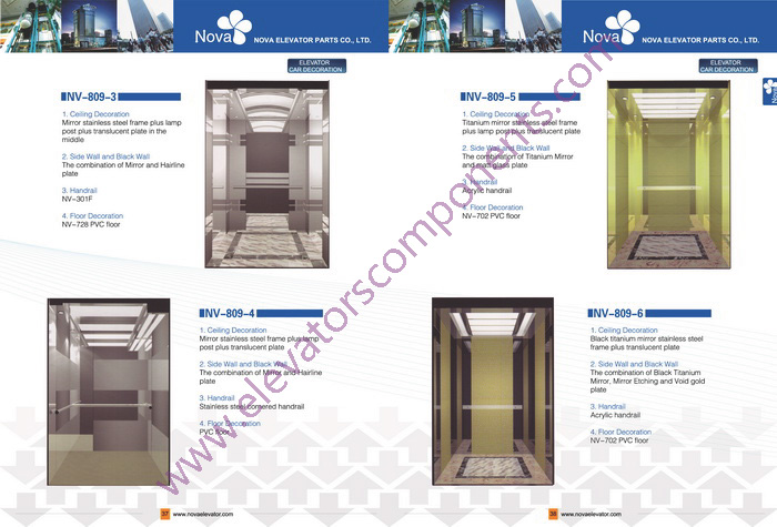 630kg~1600kg,1.0~1.75m/s Customized Elevators Components Elevator Cabins for Machine Room Lifts