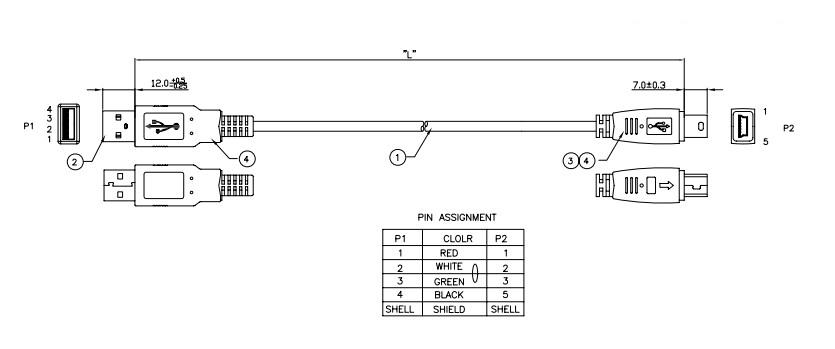 Male 480 Mbps Flat 2.0 USB Extension Cable Compatibility USB 1.0 For MP3