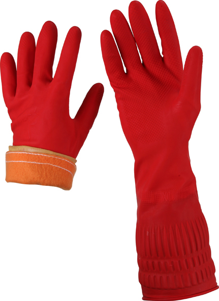 Long cuff Thick Latex Gloves cotton cloth warm latex household glove