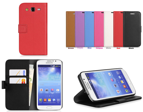 Soft Leather Wallet Phone Cases Red For Samsung Galaxy Grand 2 G7105