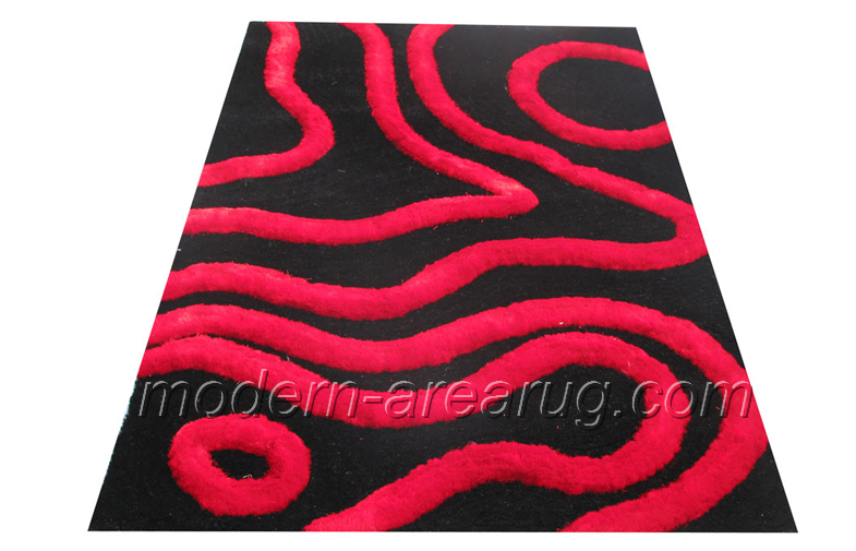 Black / Red Contemporary 3D Polyester Shaggy Rug, Hand - Tufted Modern Carpet Rugs For Floor