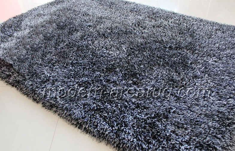 Hand-tufted Black White Polyester Shaggy Area Carpet Rugs, Home Decorative Area Rug