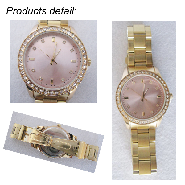 Female Golden Analog Quartz Watch , Water Resistant Quartz Movement Watches