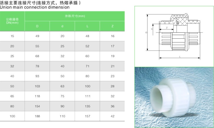 PVDF pipe fitting union socket fusion 20mm-110mm, PVDF piping PN16