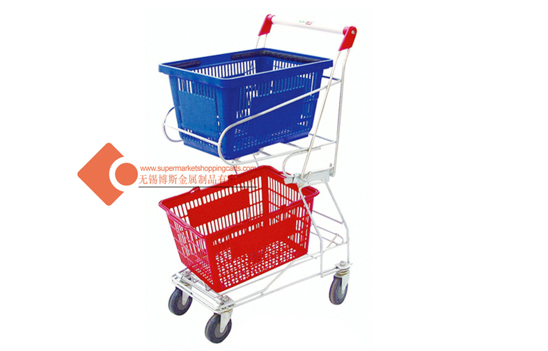 European / American Large Double Basket Shopping Cart 50KG - 80KG