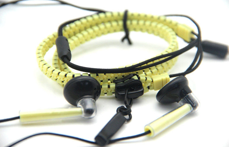 Yellow A2dp Zipper Earphones In-Ear With Plastic , Gift Promotion Use