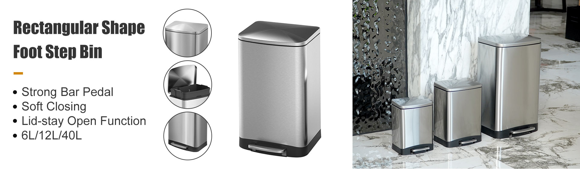 rectangular pedal trash can