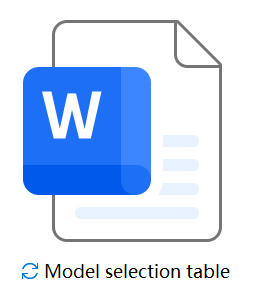 Model selection table