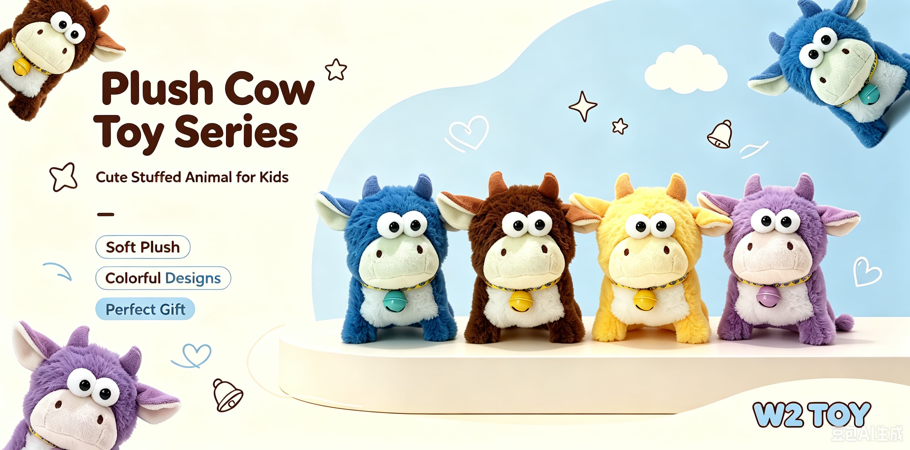 Color Bell Big-eyed Cow Stuffed Plush Toy