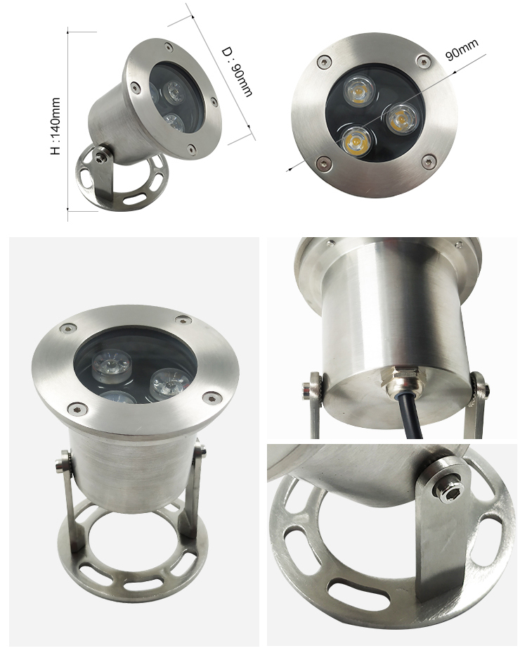 Waterproof stainless steel underwater light for outdoor use