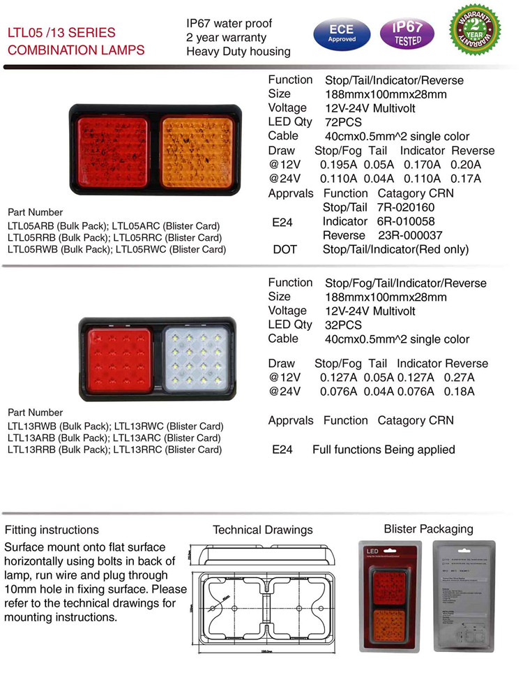 Ltl13 Stop/Fog/Tail/Reverse LED Lights 24V for Truck