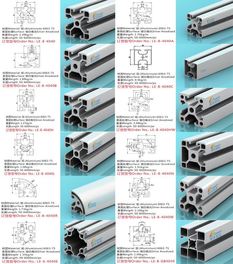 40X40 T Slot Conveyors Frames Workbench Aluminium Profiles