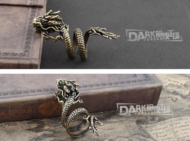 Brass-Made Male Ring Gragon Flying Design Old Color Retro Fashion