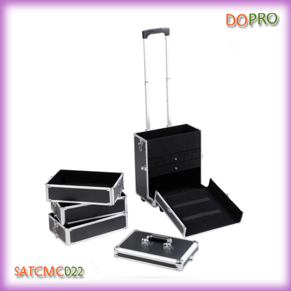 4 in 1 Black Rolling Aluminum Travel Jewelry Trolley Case with Drawers (SATCMC022)