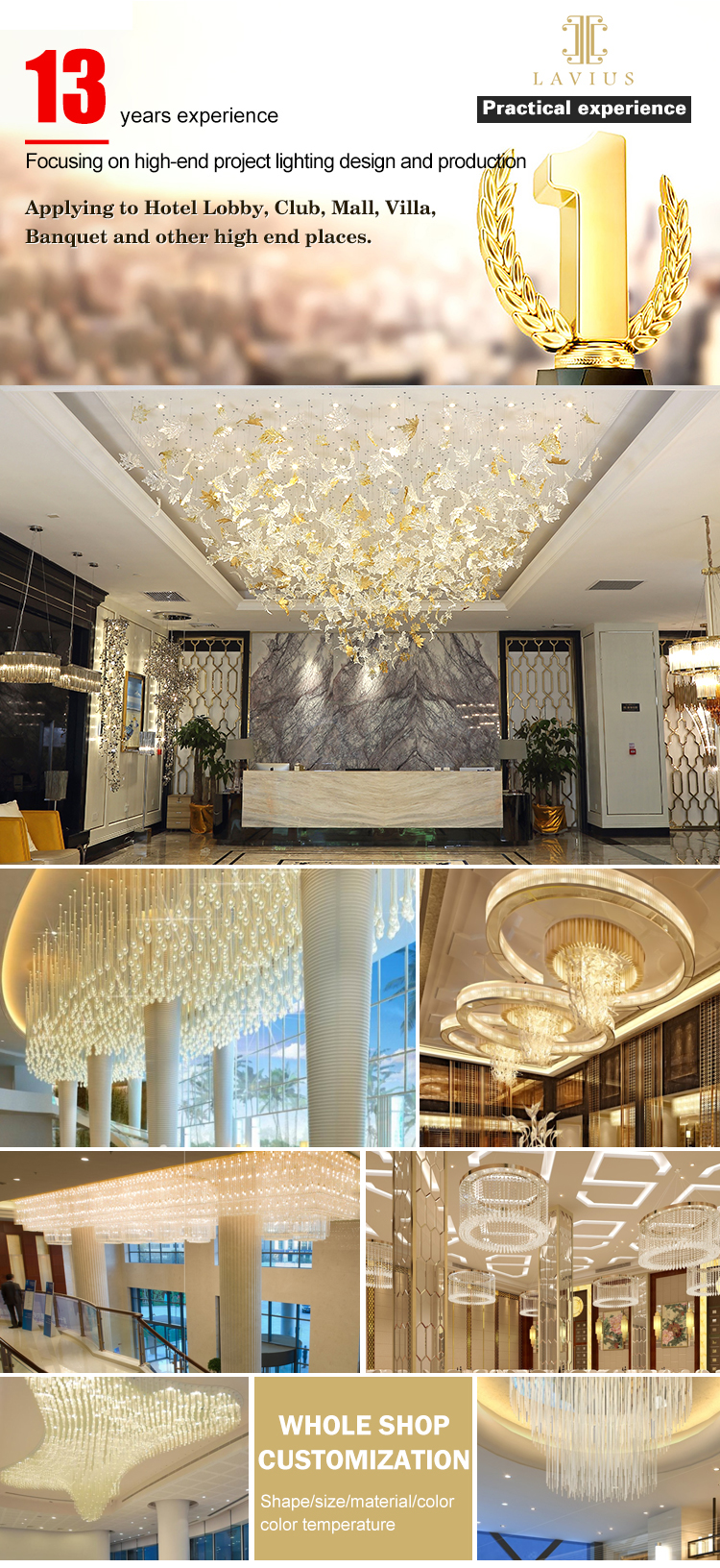 2020 customized decorative elegant hotel big round gold crystal modern led ceiling light