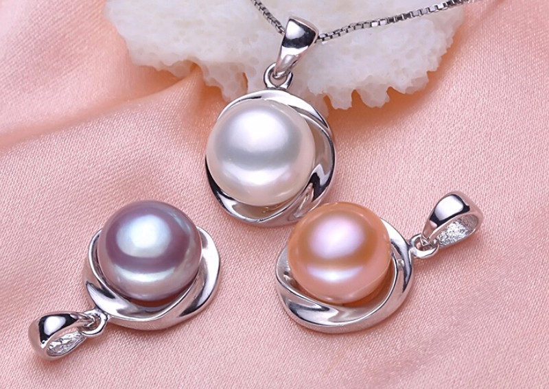 10-10.5mm Bread Round 3 Colors Fashion 925 Silver White Freshwater Pearl Pendant