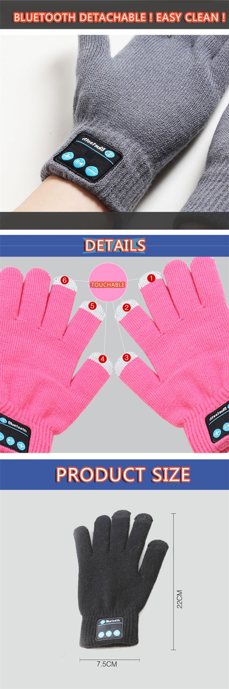 Mobile Phone Earphones Bluetooth Gloves