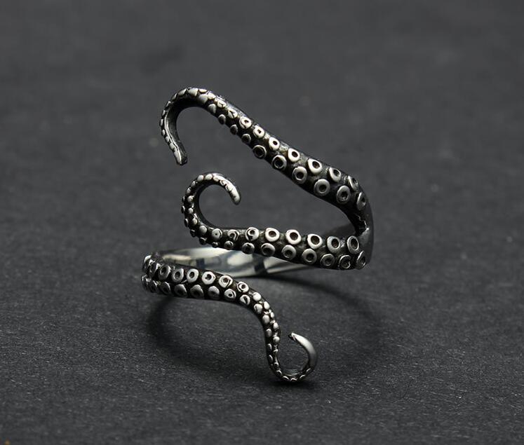 925 Sterling Silver Ring Octopus Modelling Retro Color Size 18 Half Open
