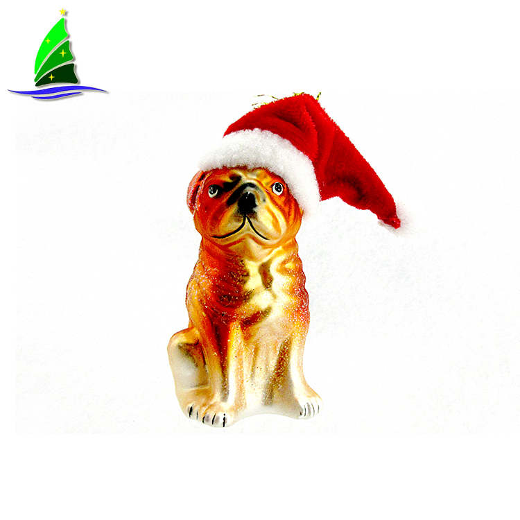 Ornamentos de cão de vidro com boné de Natal Glass Dog Ornaments with Christmas Cap