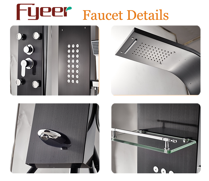 Fyeer Multifunction Massage Rainfall Stainless Steel Black Shower Panel