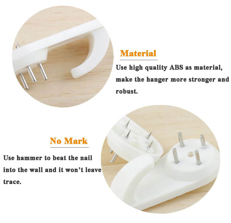 White Color ABS Hardwall Plastic Hook with Nail