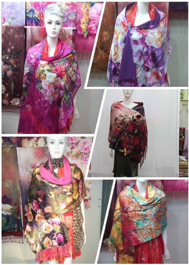 Fashionable Ladies 100% Silk Printed Scarf (C-039)