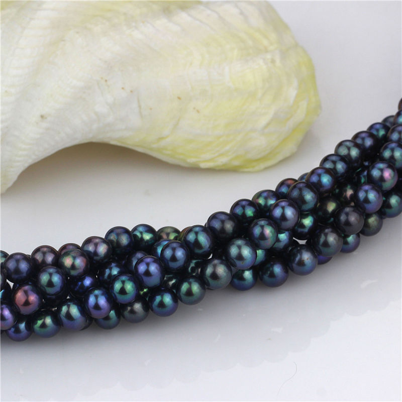 Freshwater Near Round Pearl Strand 7-8 mm AA Peacock Pearl Strings Wholesale