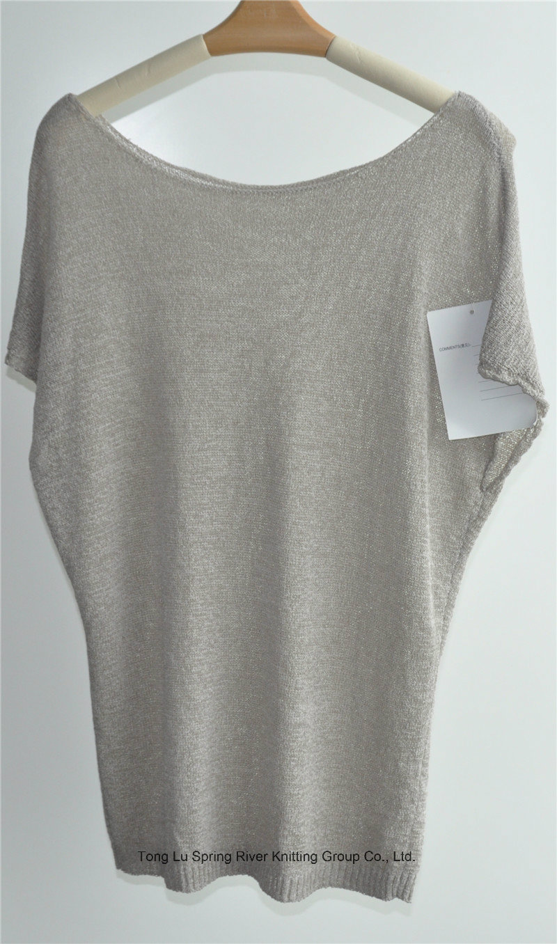 Pure Color Round Neck Pullover Sweater for Ladies
