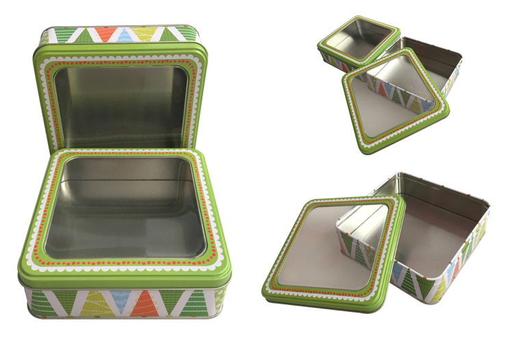 PVC Window Square Shape Metal Gift Tin Container Wholesale