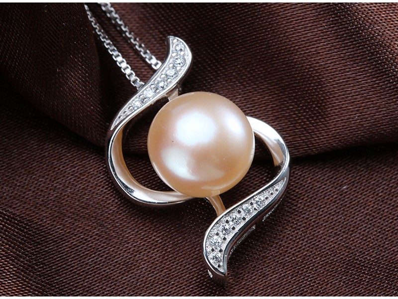 Freshwater Original Pearl Pendant AAA Bread Round 10-11mm 925 Silver Pearl Pendant Necklace