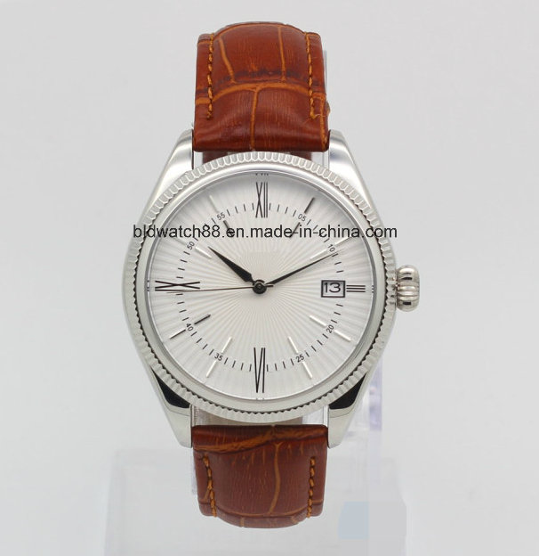 5ATM Waterproof Stainless Steel Automatic Watch with Leather Strap