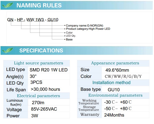 LED Spotlight Bulb (GN-HP-WW1W3-GU10)