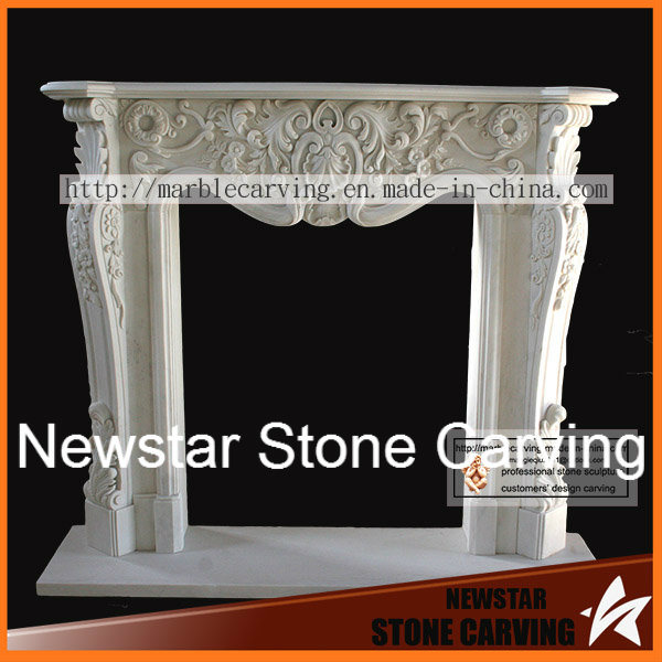 Yellow Natural Marble Stone Carving Fireplace Surround