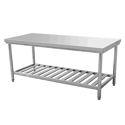 Kitchen Using Height Adjustable Stainless Steel Work Table