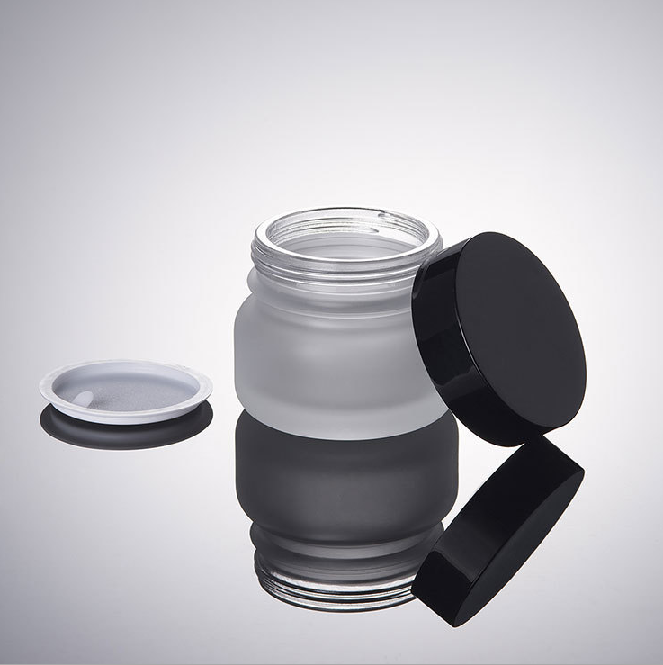 Cosmetic Frosted glass bottle with black caps