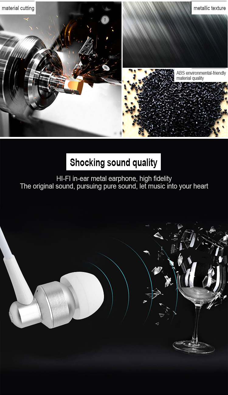 stereo wired metal earphone