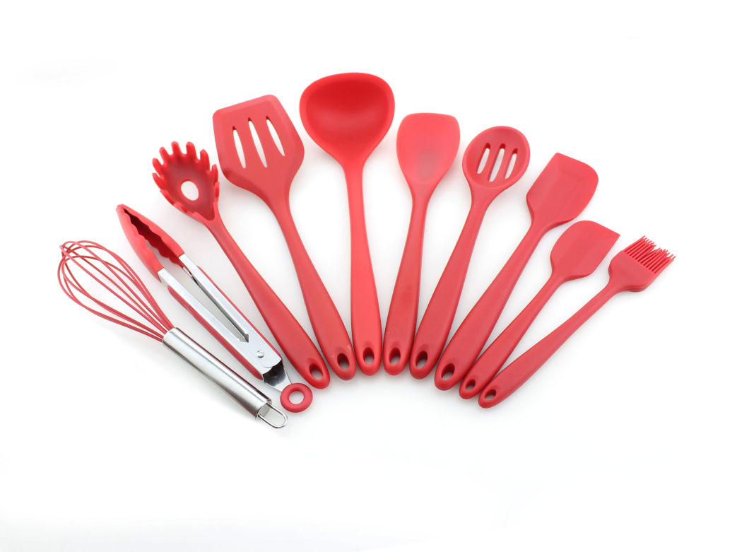 Ensemble d'ustensiles de cuisine, ustensiles de cuisine antiadhésifs en silicone résistant à la chaleur Outils de cuisine 10 pièces, retourneur, fouet, cuillère, brosse, spatule, louche