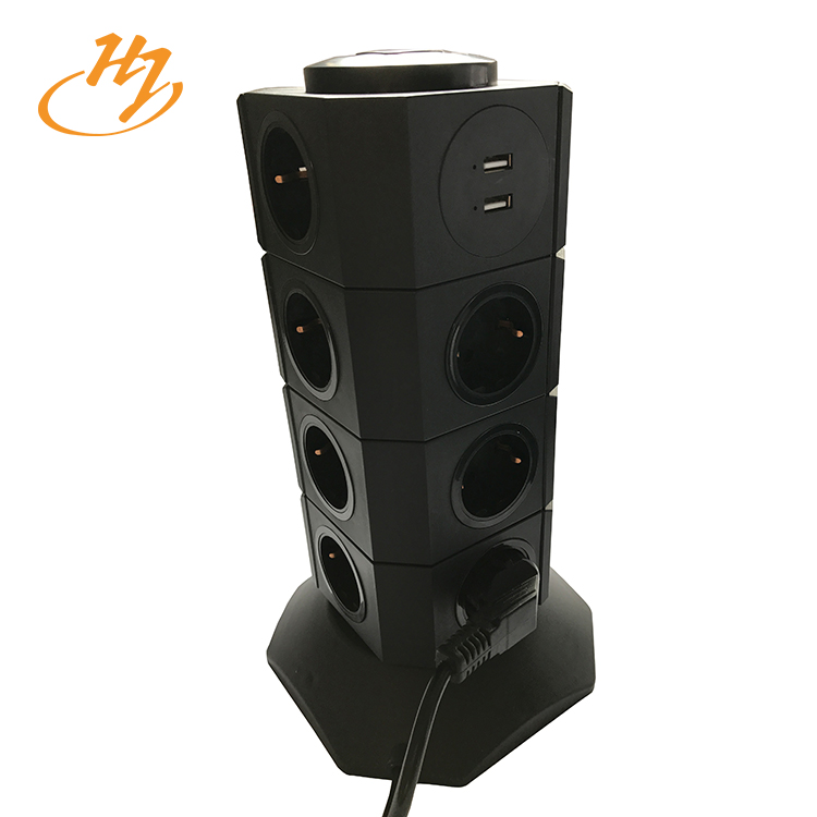 Black 2-USB 4-Layers Vertical Tower Socket Black 2-USB 4-Layers Vertical Tower Socket