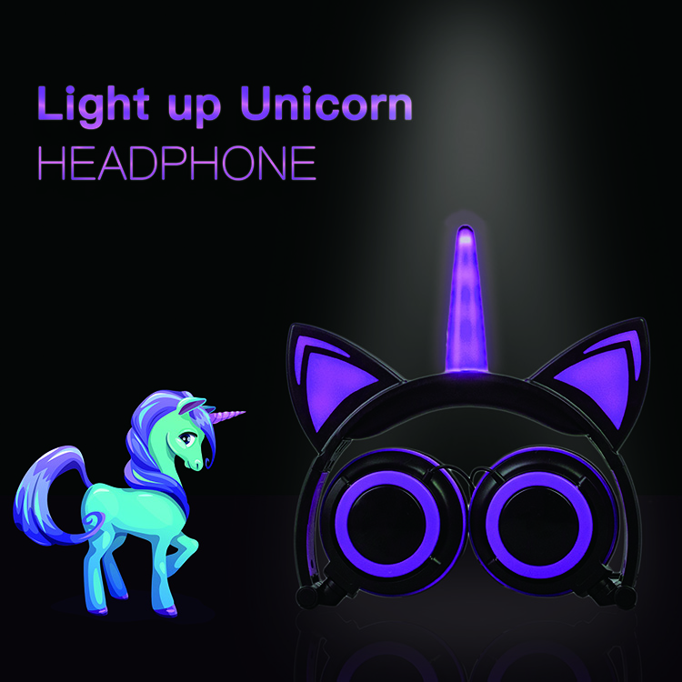 Cartoon Unicorn Cat Ear Kids LED Kids Headphones