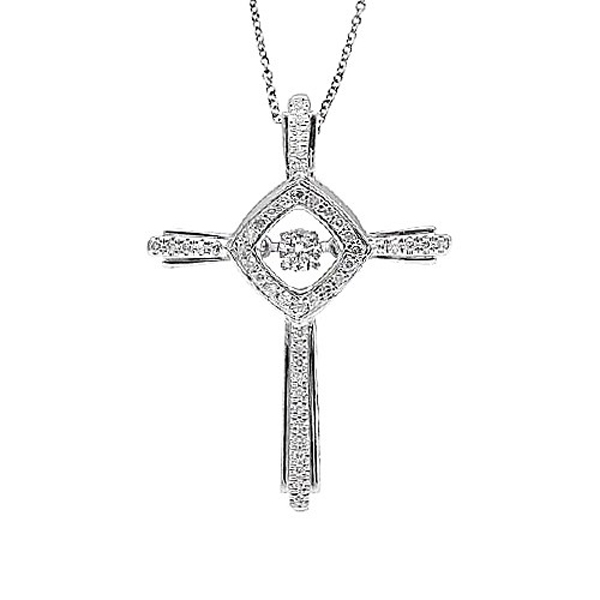 Fashion Jewelry Cross 925 Silver Dancing Diamond Pendants Necklace