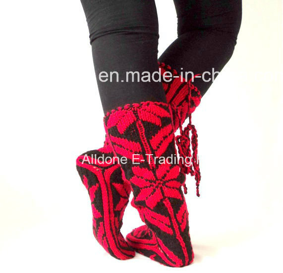 Fashionable New Design Comfy Soft Hand Knit Knee High Slipper Socks