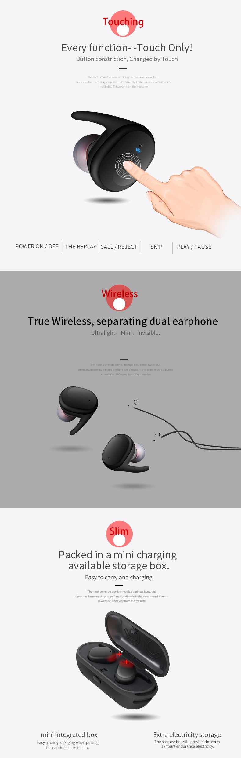 Touch wireless earphone