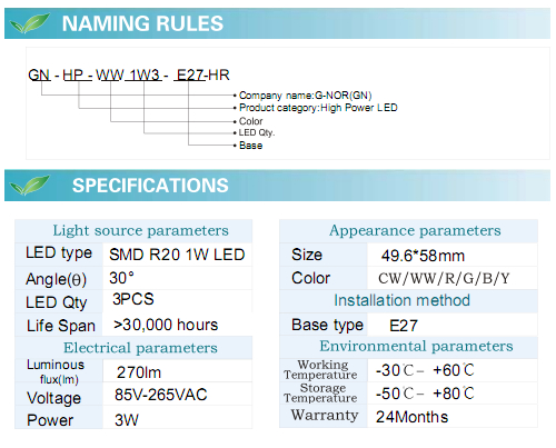 LED Bulb (GN-HP-WW1W3-E27-HR)